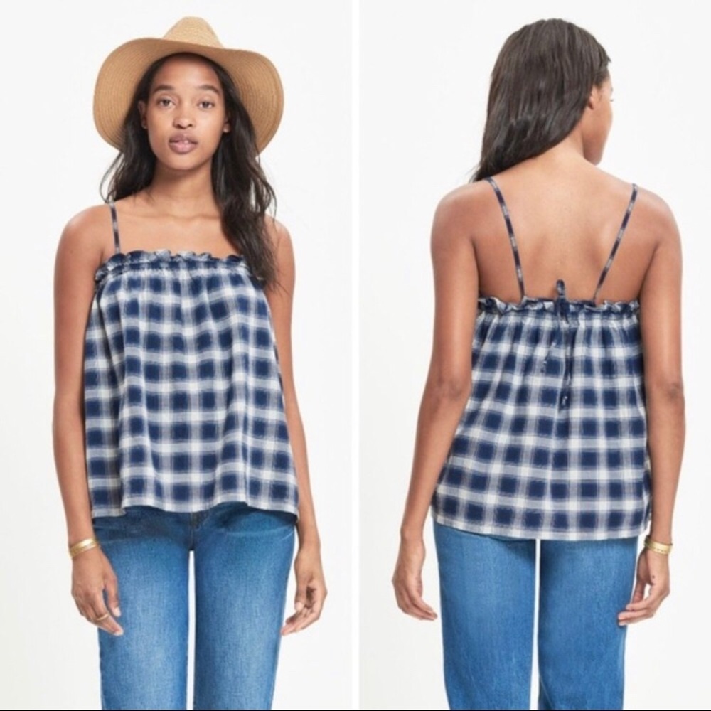 Madewell Navy Blue Plaid Tank Top